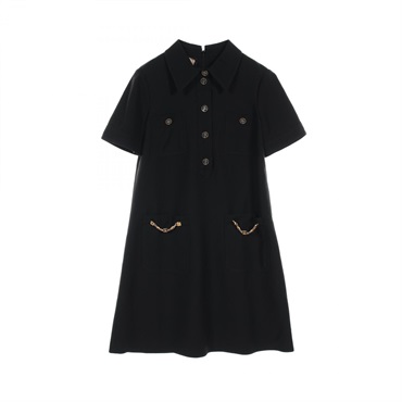 GUCCI Double G Short-sleeved Mini Dress 661672 Silk Wool Black 36 Used Women