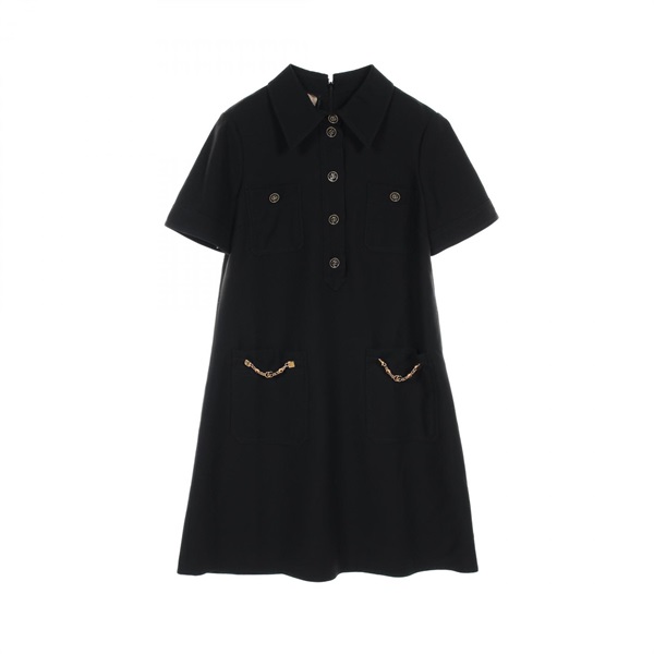 GUCCI Double G Short-sleeved Mini Dress 661672 Silk Wool Black 36 Used Women