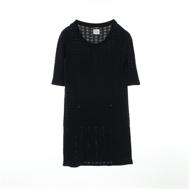 CHANEL COCO Mark button Dress P45651 cotton Black Used Women size 40 CC