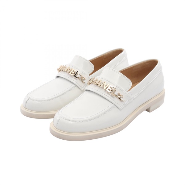CHANEL Shoes Flat loafers G37430 leather White Used Women size 38