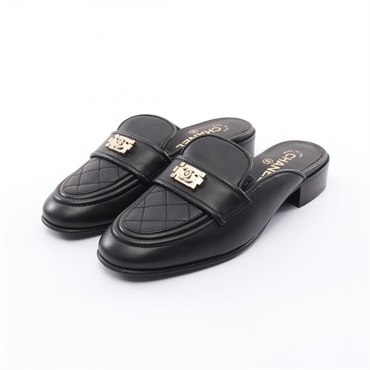CHANEL Boy Chanel Matelasse Shoes flat Mule G36510 leather Black Used Women #38