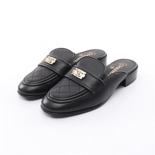 CHANEL Boy Chanel Matelasse Shoes flat Mule G36510 leather Black Used Women #38