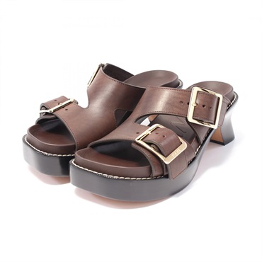 LOEWE Ease Heel Slide Mules Sandals L814465X83601541 leather Brown #41 NEW Women