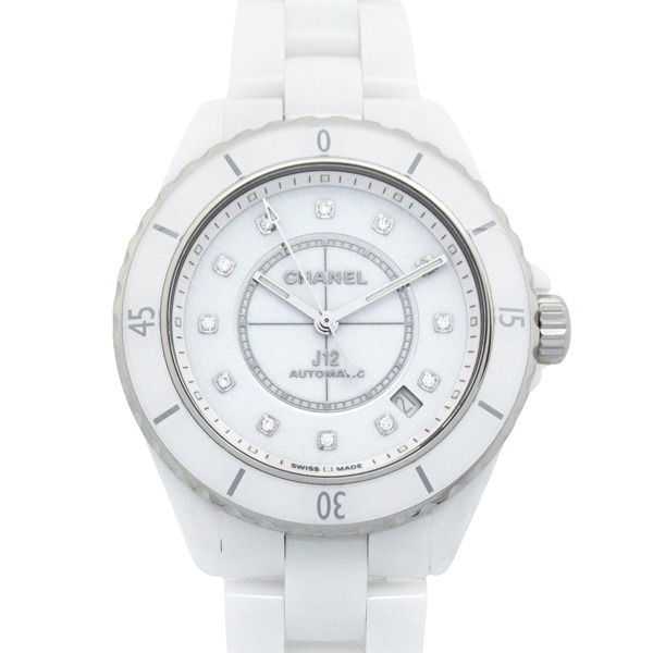 CHANEL J12 12P Diamond Wrist Watch H5705 Automatic ceramic Used mens white CC