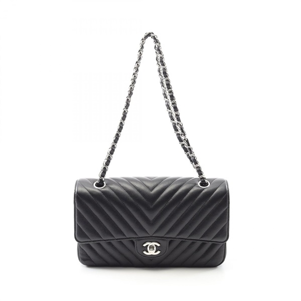CHANEL Chevron V Stitch Chain Shoulder Bag leather Black Used Women SHW CC Coco