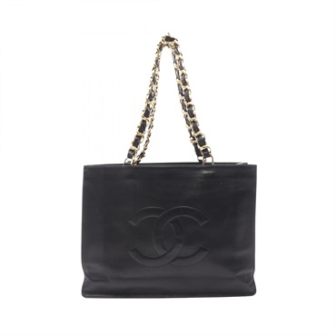 CHANEL Jumbo COCO Mark Shoulder Tote Bag Chain Lambskin Black GHW Used Women