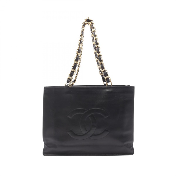 CHANEL Jumbo COCO Mark Shoulder Tote Bag Chain Lambskin Black GHW Used Women