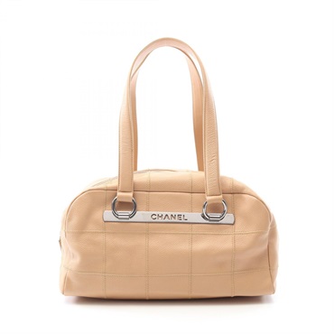 CHANEL Chocolate bar Shoulder Bag A26135 Calfskin leather Beige SHW Used Women