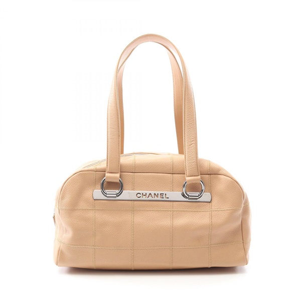 CHANEL Chocolate bar Shoulder Bag A26135 Calfskin leather Beige SHW Used Women