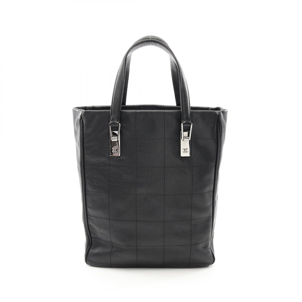 CHANEL Chocolate bar Hand Tote Bag Calfskin leather Black SHW Used Women CC COCO