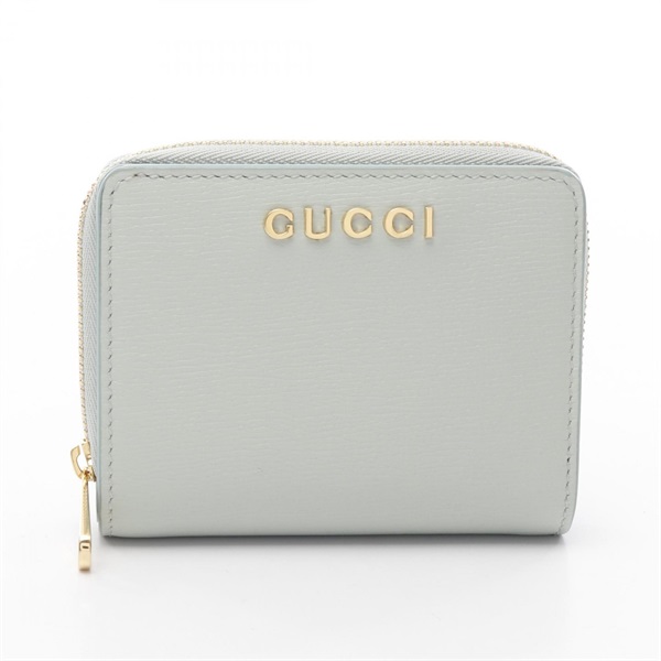 GUCCI Logo Script zip Around Bi-fold Mini compact Wallet 772639 Leather Blue
