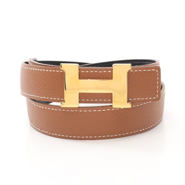HERMES Constance H Belt ceinture A leather Black Brown Used GHW