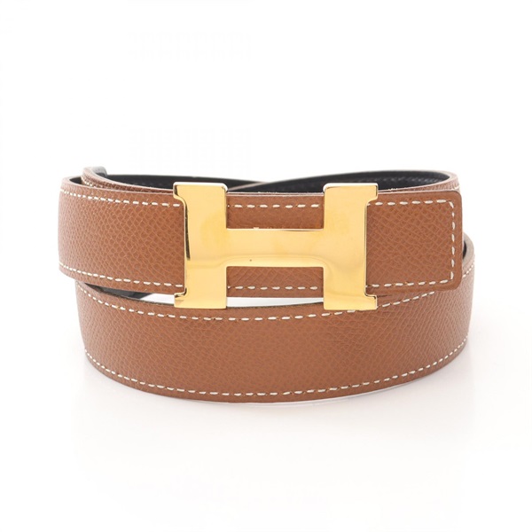 HERMES Constance H Belt ceinture A leather Black Brown Used GHW