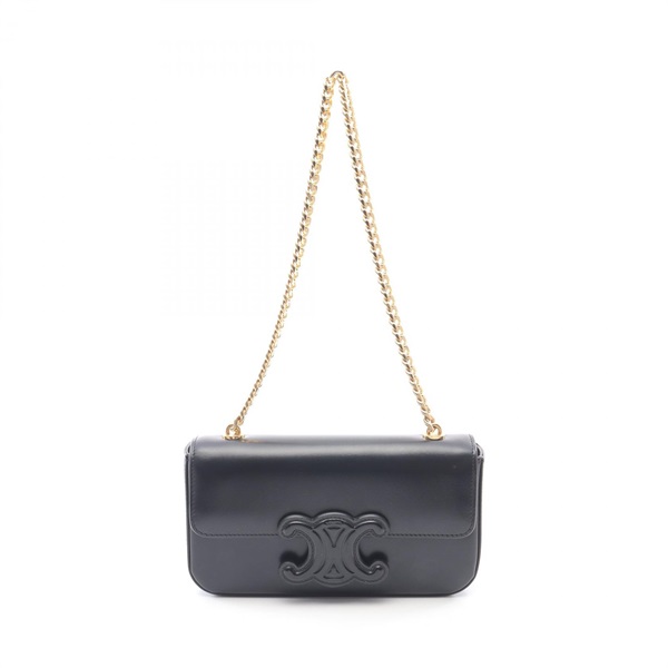 CELINE Cuir Triomphe Chain Shoulder Bag 199243 leather Black Used Women GHW