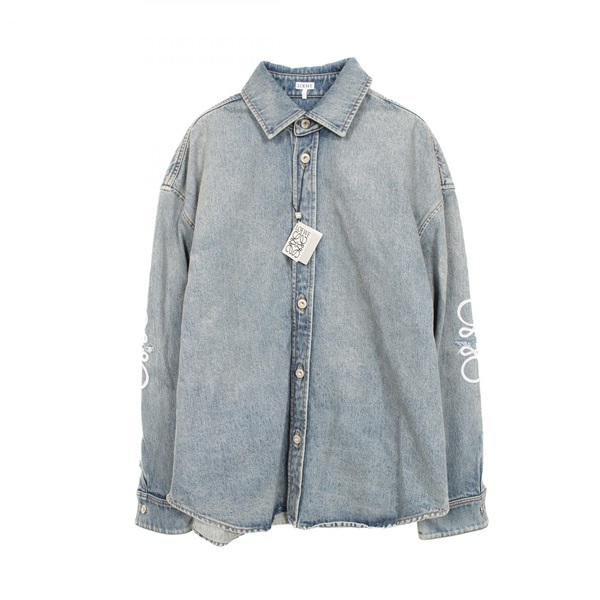 LOEWE Anagram Overshirt H526Y1DW13639548 Cotton Blue Size 48 NEW mens