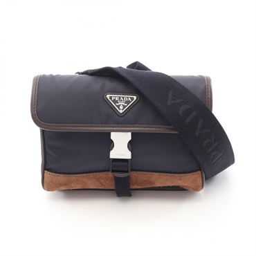 PRADA RE NYLON TESSUTO SAFFIANO Shoulder Bag Suede leather Navy Brown NEW mens