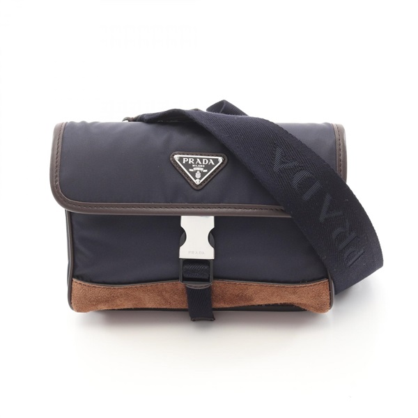 PRADA RE NYLON TESSUTO SAFFIANO Shoulder Bag Suede leather Navy Brown NEW mens
