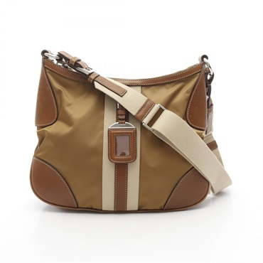 PRADA TESSUTO Shoulder Bag crossbody Nylon leather Brown Used Women
