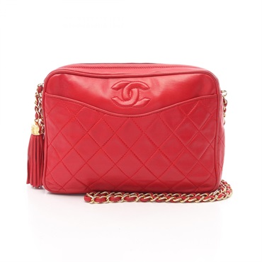 CHANEL Matelasse Chain Shoulder Bag leather Red Used Women GHW COCO CC