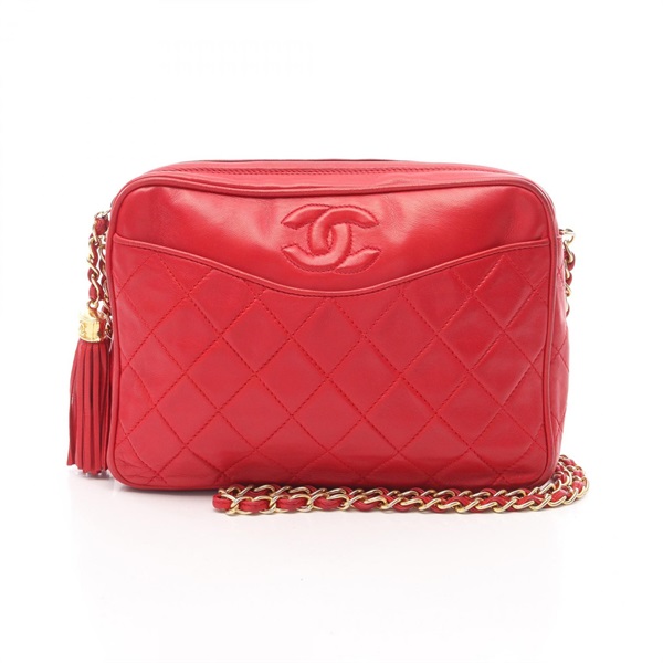 CHANEL Matelasse Chain Shoulder Bag leather Red Used Women GHW COCO CC