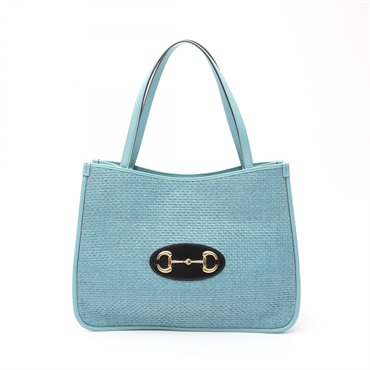 GUCCI Horsebit Tote Hand Bag 623694 leather straw Green Used Women GHW