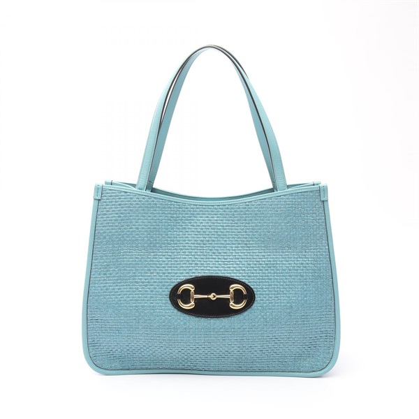 GUCCI Horsebit Tote Hand Bag 623694 leather straw Green Used Women GHW