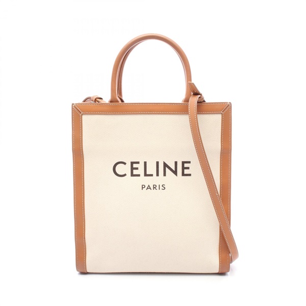 CELINE Small Vertical Cabas Tote Bag 192082BNZ canvas leather White Brown Used