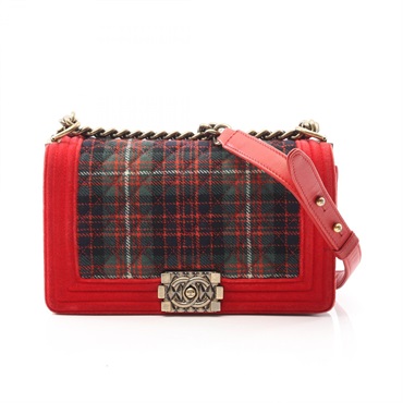 CHANEL Boy chanel Chain Shoulder Bag Fabric canvas leather Red Used Women COCO