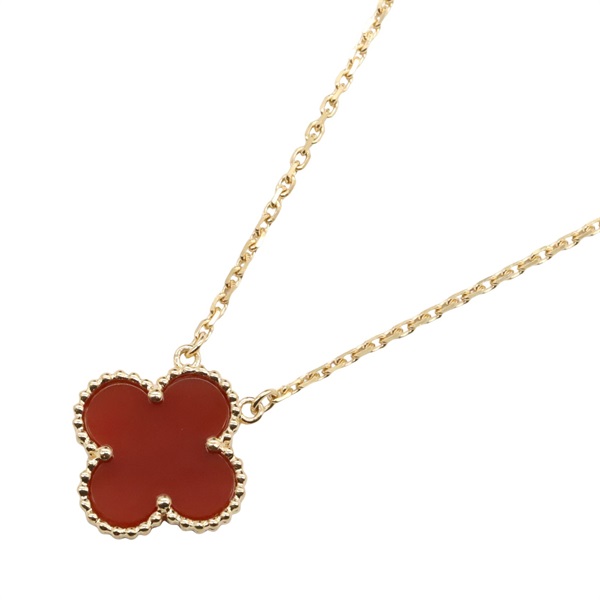 Van Cleef & Arpels Vintage Alhambra Necklace 18KYG Yellow Gold Carnelian Red