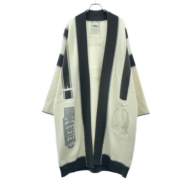 HERMES Long cardigan knitwear 4E2122D5 wool Beige Used Women size 34