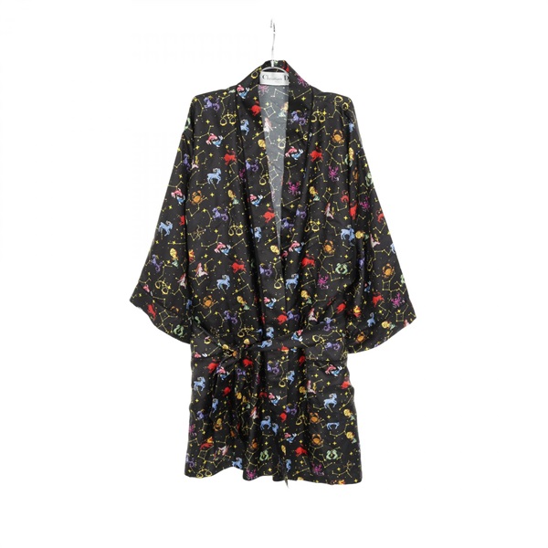 Christian Dior Zodiac Pixel Wrap Dress blouse 241V63A6633 silk BK 84cm #34 Used
