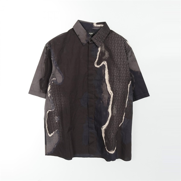 FENDI FF karligraphy shirts tops FS1022A906 cotton Black Gray Used mens #40