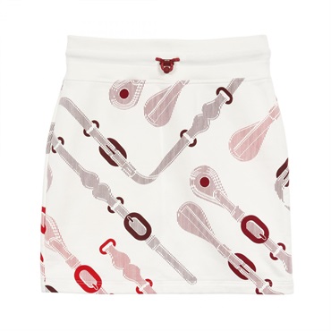 HERMES Coaching Remix skirt H5E4317DB cotton White Red Bordeaux Used Women #36