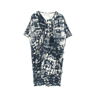 CELINE Dress 2 6AP5/382A cotton leather Navy White Used Women size S