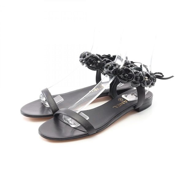 CHANEL Camelia Sandals flat G31793 Patent leather Black Used Women Size 38.5 CC