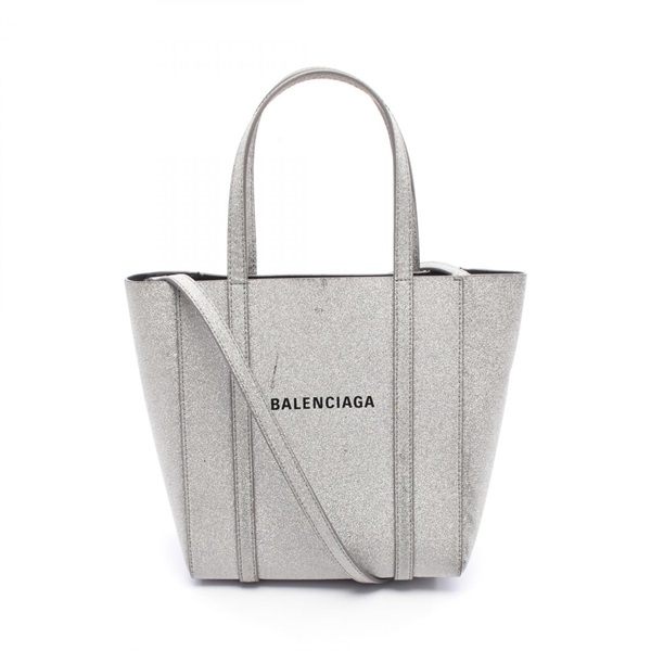 BALENCIAGA EVERYDAY XXS Shoulder Tote Bag 551815 Glitter Silver Used Women