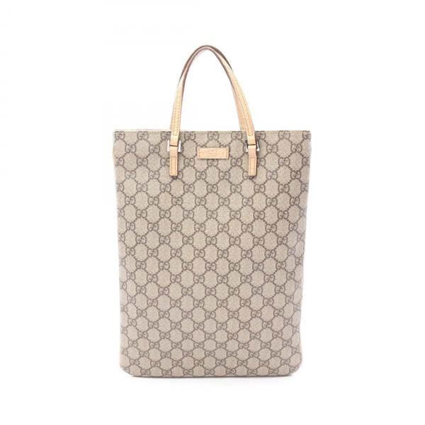 GUCCI GG plus Tote Hand Bag 117551 PVC coated canvas leather Beige Used Women