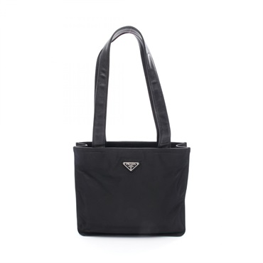 PRADA Shoulder Tote Bag Nylon leather Black Used Women logo