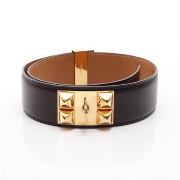 HERMES Collier de chien belt Box calf leather Brown GHW Used Women Y