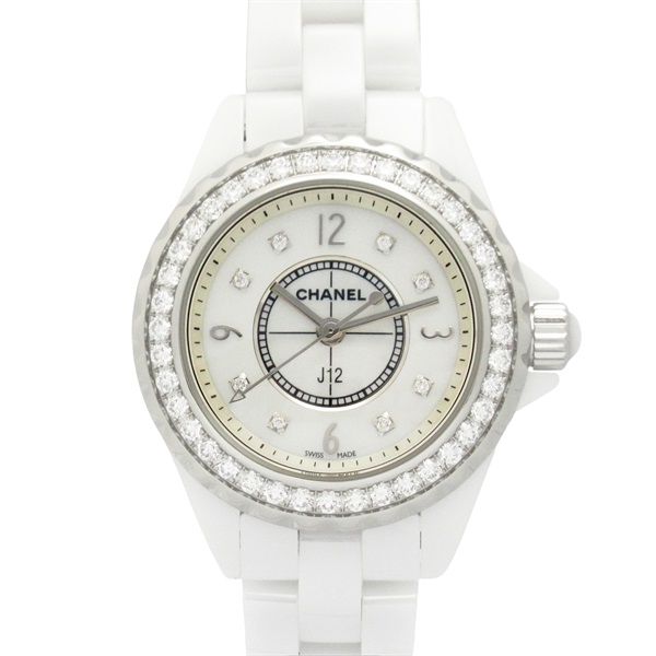CHANEL J12 Bezel 8P Diamond Wrist Watch H2572 Quartz ceramic Used Women