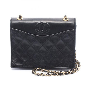 CHANEL Matelasse Chain Shoulder Bag Leather Black GHW Used Women