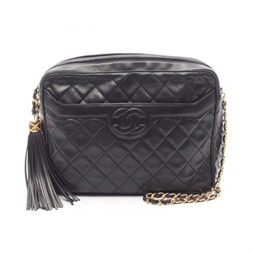 CHANEL Matelasse Crossbody Chain Shoulder Bag Lambskin Black GHW Used Women