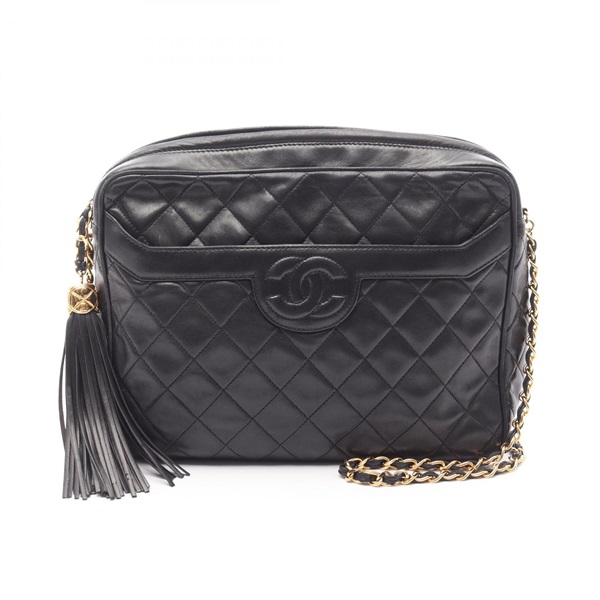 CHANEL Matelasse Crossbody Chain Shoulder Bag Lambskin Black GHW Used Women