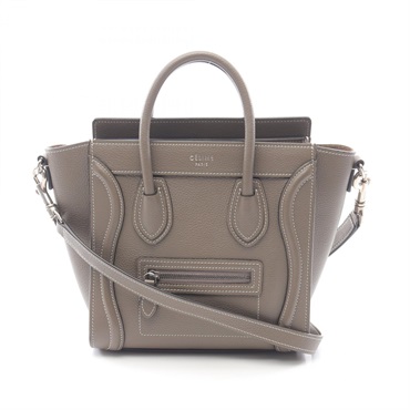 CELINE Luggage Nano Shopper Shoulder Handbag leather Brown Gray Used Women