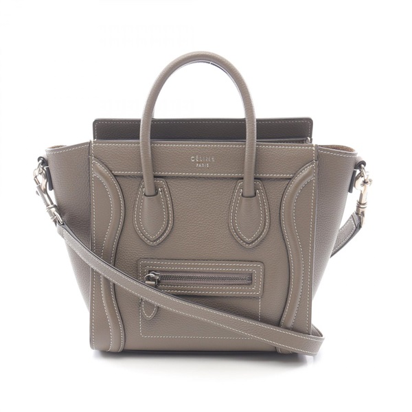 CELINE Luggage Nano Shopper Shoulder Handbag leather Brown Gray Used Women