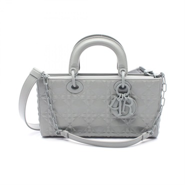 Christian Dior LADY D-JOY Medium Diamond Cannage Handbag leather Gray Used Women