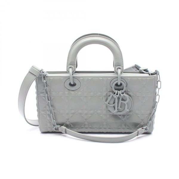 Christian Dior LADY D-JOY Medium Diamond Cannage Handbag leather Gray Used Women