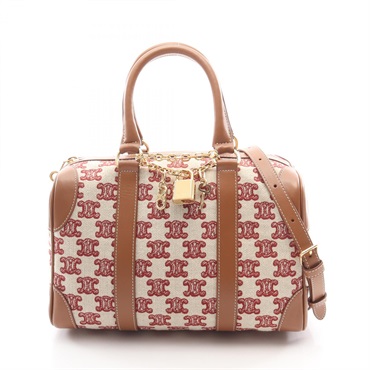 CELINE Triomphe Shoulder Handbag 193652 canvas leather Beige Red Brown Used