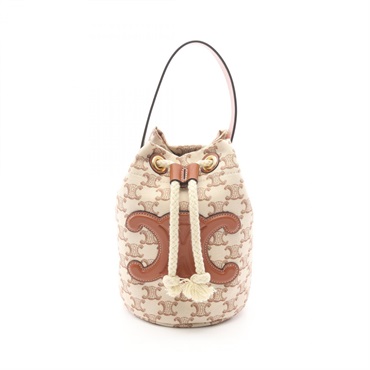 CELINE Teen Drawstring Triomphe Handbag 19653FRI canvas leather Beige Brown Used