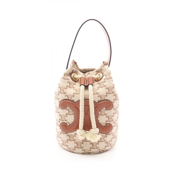 CELINE Teen Drawstring Triomphe Handbag 19653FRI canvas leather Beige Brown Used